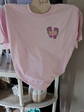 Gildan Light Pink Short Sleeve Tee with Flip-Flop Chest Graphic And  Back Design